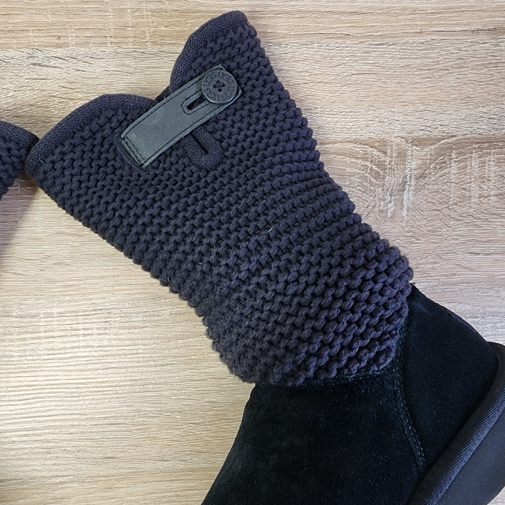 UGG AUSTRALIA Shaina Sweater Cuff Black Knit and Button Boots 7 - Picture 10 of 16